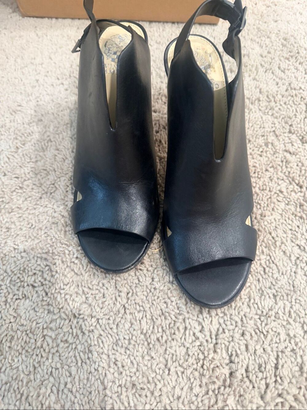 Vince Camuto Black Leather Open Toe Cutout Block Heel Booties Size 10 Shoes